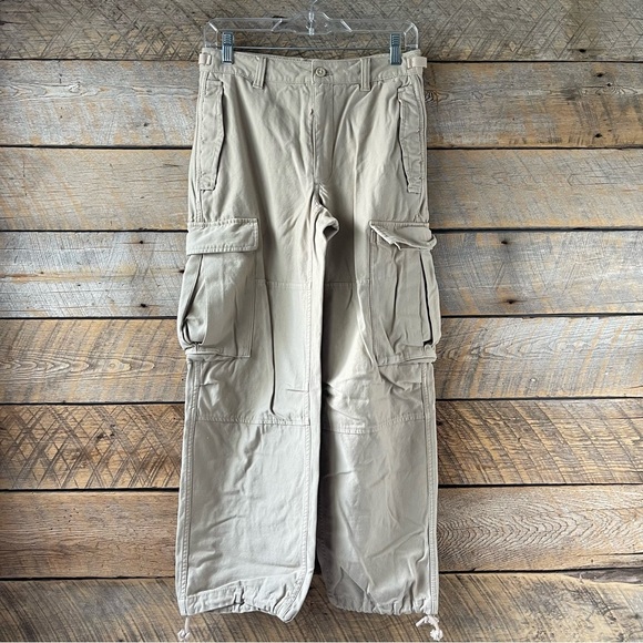 Aritzia TNA Surplus Division Cargo Pants Tan Beige Sz 4 High Rise Tie Ankle - Picture 2 of 15